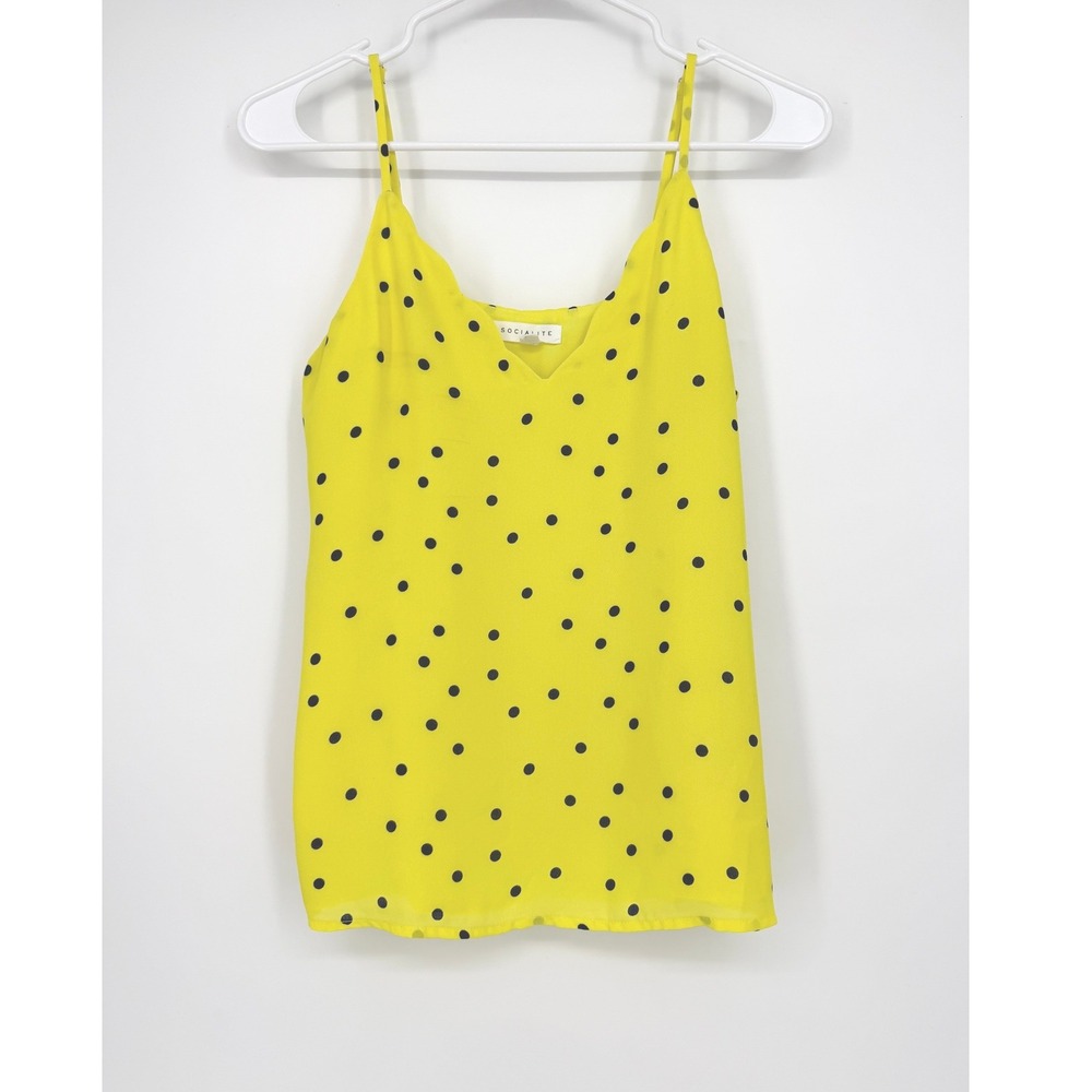 Socialite Womens Yellow Polka Dot V-Neck Cami Tank Top XS‎